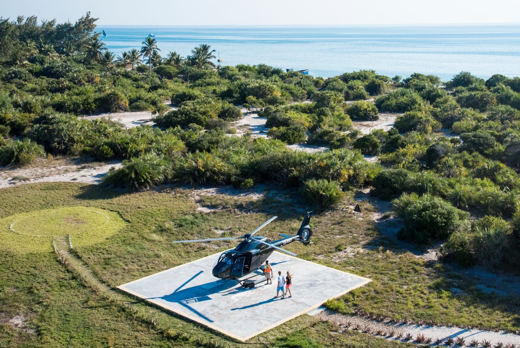 Archipelago Charters helicopter on the runway, ready for departure